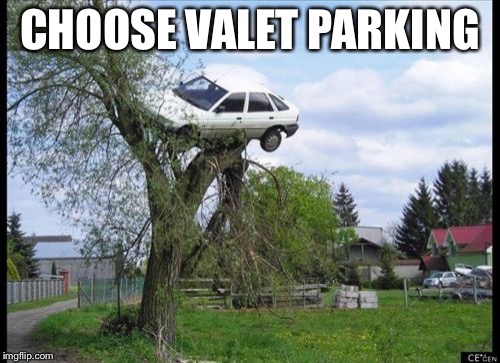 Secure Parking Meme | CHOOSE VALET PARKING | image tagged in memes,secure parking | made w/ Imgflip meme maker