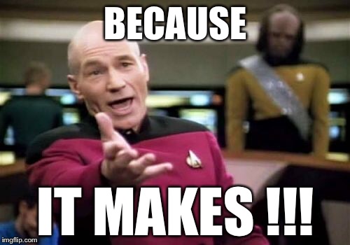 Picard Wtf Meme | BECAUSE IT MAKES !!! | image tagged in memes,picard wtf | made w/ Imgflip meme maker