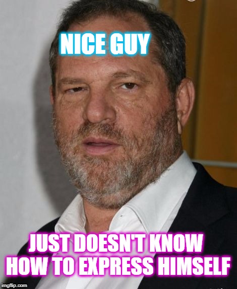 harvey weinstein | NICE GUY; JUST DOESN'T KNOW HOW TO EXPRESS HIMSELF | image tagged in harvey weinstein | made w/ Imgflip meme maker