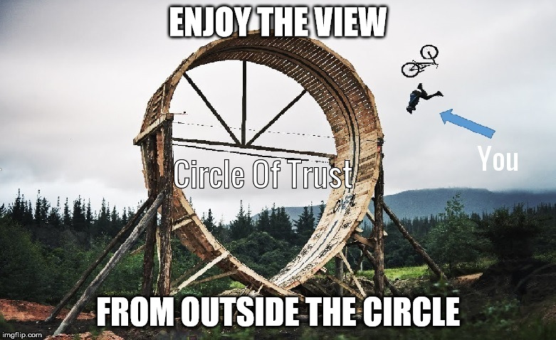 Focker's Trust Circle |  ENJOY THE VIEW; FROM OUTSIDE THE CIRCLE | image tagged in circle,focker's trust circle,circle of trust,the view,trust issues,winu outside the focking circle | made w/ Imgflip meme maker