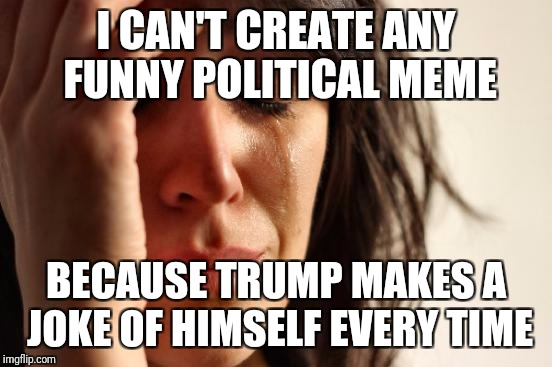 The guy is a pro... BTW, left or right, I don't care. | I CAN'T CREATE ANY FUNNY POLITICAL MEME; BECAUSE TRUMP MAKES A JOKE OF HIMSELF EVERY TIME | image tagged in memes,first world problems | made w/ Imgflip meme maker