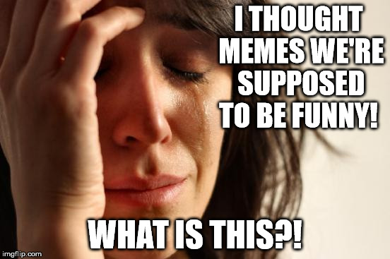 First World Problems Meme | I THOUGHT MEMES WE'RE SUPPOSED TO BE FUNNY! WHAT IS THIS?! | image tagged in memes,first world problems | made w/ Imgflip meme maker
