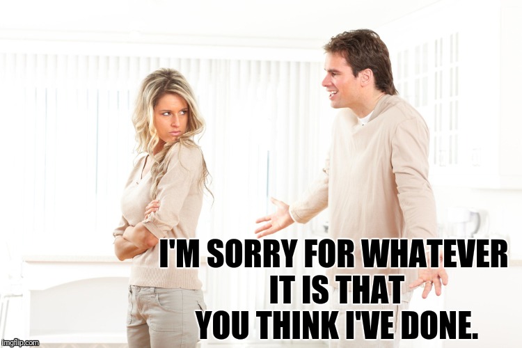 Do you even know why you're sorry? | I'M SORRY FOR WHATEVER IT IS THAT YOU THINK I'VE DONE. | image tagged in relationships,women | made w/ Imgflip meme maker