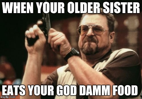Am I The Only One Around Here | WHEN YOUR OLDER SISTER; EATS YOUR GOD DAMM FOOD | image tagged in memes,am i the only one around here | made w/ Imgflip meme maker