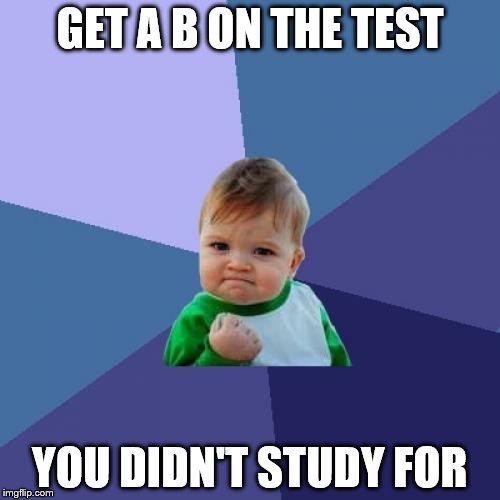 Success Kid | GET A B ON THE TEST; YOU DIDN'T STUDY FOR | image tagged in memes,success kid | made w/ Imgflip meme maker