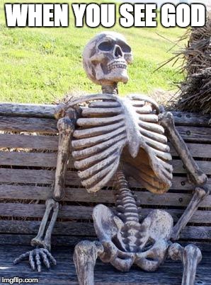 Waiting Skeleton Meme | WHEN YOU SEE GOD | image tagged in memes,waiting skeleton | made w/ Imgflip meme maker
