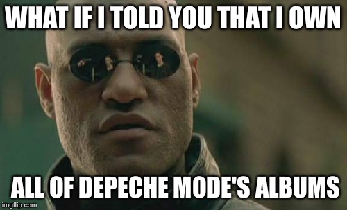Matrix Morpheus Meme | WHAT IF I TOLD YOU THAT I OWN; ALL OF DEPECHE MODE'S ALBUMS | image tagged in memes,matrix morpheus | made w/ Imgflip meme maker