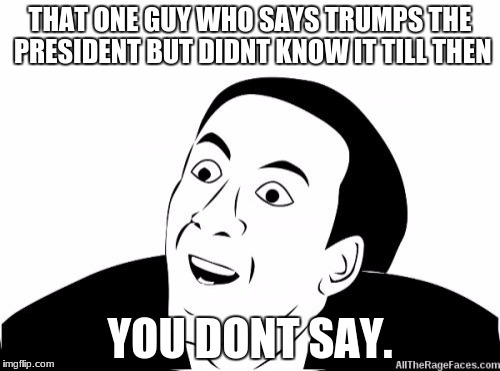 You Dont Say | THAT ONE GUY WHO SAYS TRUMPS THE PRESIDENT BUT DIDNT KNOW IT TILL THEN; YOU DONT SAY. | image tagged in you dont say | made w/ Imgflip meme maker