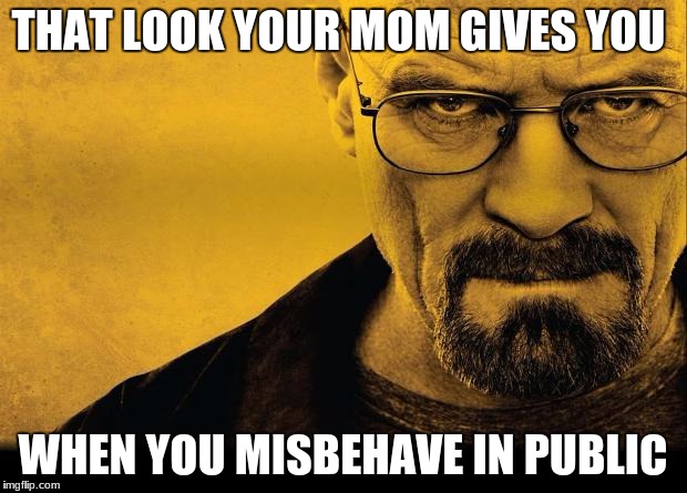 my mother | THAT LOOK YOUR MOM GIVES YOU; WHEN YOU MISBEHAVE IN PUBLIC | image tagged in breaking bad | made w/ Imgflip meme maker