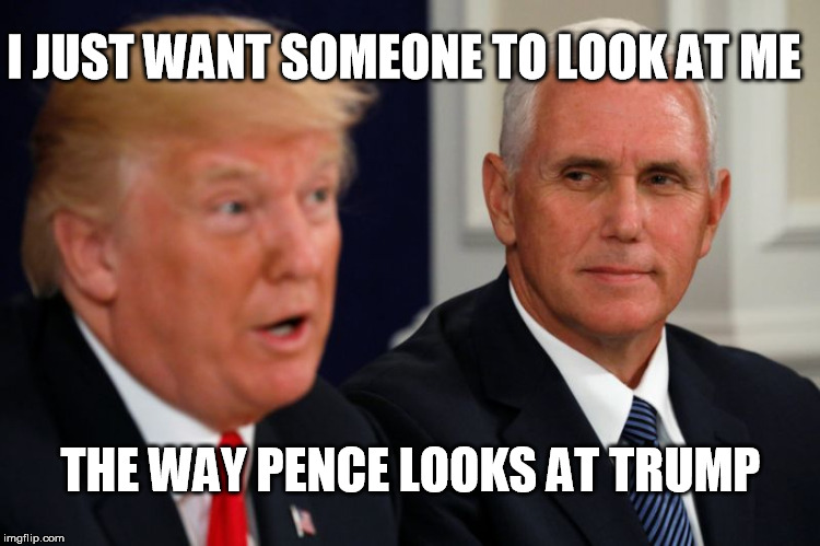 I JUST WANT SOMEONE TO LOOK AT ME; THE WAY PENCE LOOKS AT TRUMP | image tagged in love,trump,pence,look at me | made w/ Imgflip meme maker