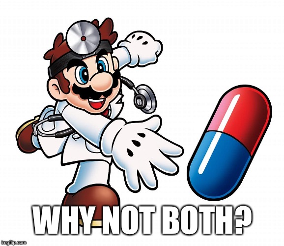 Morpheus Mario | WHY NOT BOTH? | image tagged in mario,matrix,matrix morpheus | made w/ Imgflip meme maker