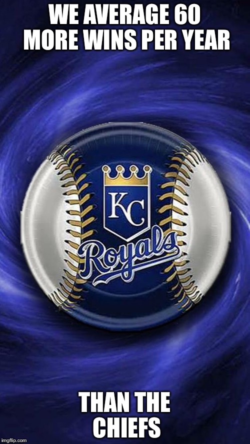WE AVERAGE 60 MORE WINS PER YEAR; THAN THE CHIEFS | image tagged in kansas city royals | made w/ Imgflip meme maker