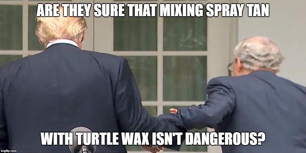 explosive combo | ARE THEY SURE THAT MIXING SPRAY TAN; WITH TURTLE WAX ISN'T DANGEROUS? | image tagged in donald trump,mitch mcconnell,explosion,dotard | made w/ Imgflip meme maker