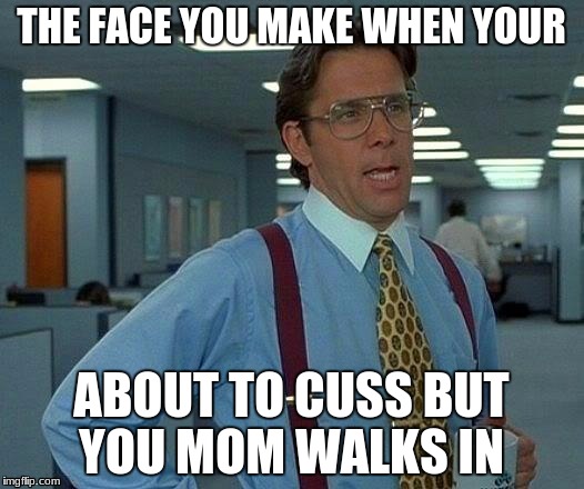 That Would Be Great | THE FACE YOU MAKE WHEN YOUR; ABOUT TO CUSS BUT YOU MOM WALKS IN | image tagged in memes,that would be great | made w/ Imgflip meme maker