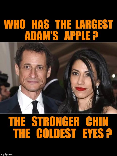Quiz | WHO   HAS   THE  LARGEST   ADAM'S   APPLE ? THE   STRONGER   CHIN    THE   COLDEST   EYES ? | image tagged in anthony weiner | made w/ Imgflip meme maker