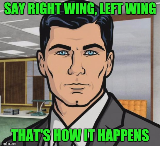 Archer Meme | SAY RIGHT WING, LEFT WING THAT'S HOW IT HAPPENS | image tagged in memes,archer | made w/ Imgflip meme maker