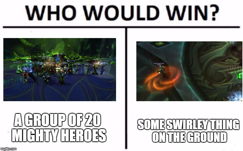 Who Would Win? Meme | SOME SWIRLEY THING ON THE GROUND; A GROUP OF 20 MIGHTY HEROES | image tagged in who would win | made w/ Imgflip meme maker