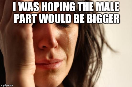 First World Problems Meme | I WAS HOPING THE MALE PART WOULD BE BIGGER | image tagged in memes,first world problems | made w/ Imgflip meme maker