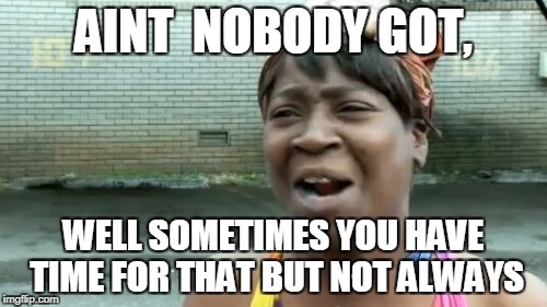 Ain't Nobody Got Time For That | AINT  NOBODY GOT, WELL SOMETIMES YOU HAVE TIME FOR THAT BUT NOT ALWAYS | image tagged in memes,aint nobody got time for that | made w/ Imgflip meme maker