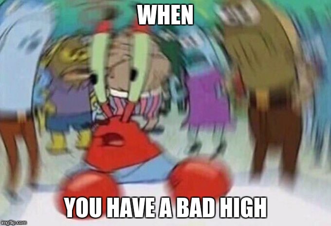 Mr Crabs | WHEN; YOU HAVE A BAD HIGH | image tagged in mr crabs | made w/ Imgflip meme maker