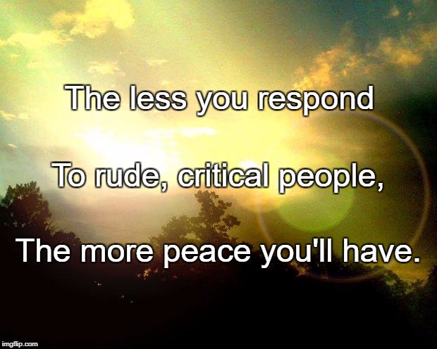 World Peace | The less you respond; To rude, critical people, The more peace you'll have. | image tagged in world peace | made w/ Imgflip meme maker