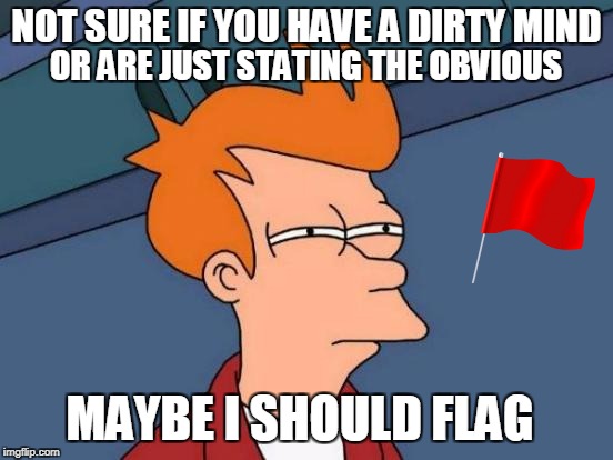 Futurama Fry Meme | NOT SURE IF YOU HAVE A DIRTY MIND MAYBE I SHOULD FLAG OR ARE JUST STATING THE OBVIOUS | image tagged in memes,futurama fry | made w/ Imgflip meme maker