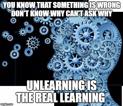 Knowledge  | YOU KNOW THAT SOMETHING IS WRONG DON'T KNOW WHY CAN'T ASK WHY; UNLEARNING IS THE REAL LEARNING | image tagged in knowledge | made w/ Imgflip meme maker