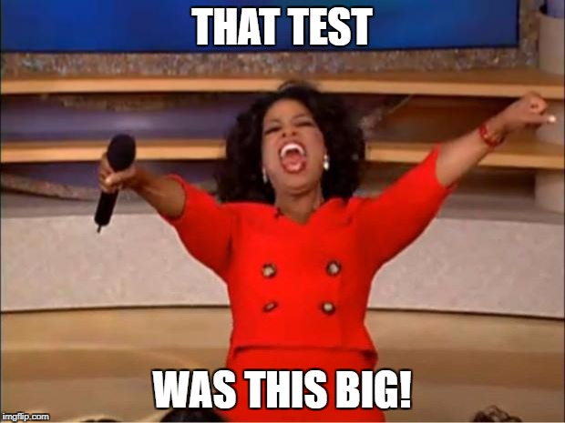 Oprah You Get A Meme | THAT TEST; WAS THIS BIG! | image tagged in memes,oprah you get a | made w/ Imgflip meme maker