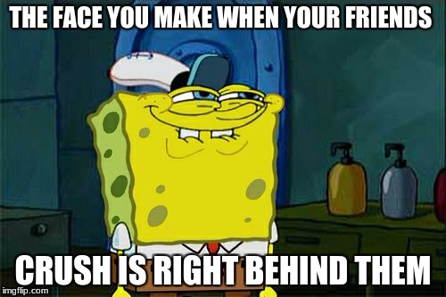 Don't You Squidward Meme | THE FACE YOU MAKE WHEN YOUR FRIENDS; CRUSH IS RIGHT BEHIND THEM | image tagged in memes,dont you squidward | made w/ Imgflip meme maker