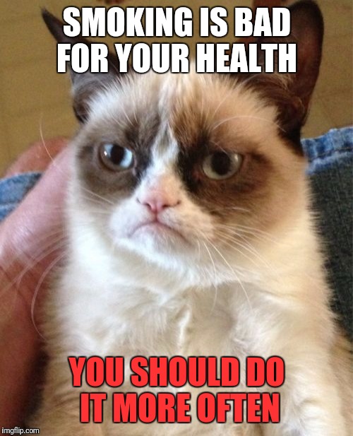Grumpy Cat Meme | SMOKING IS BAD FOR YOUR HEALTH; YOU SHOULD DO IT MORE OFTEN | image tagged in memes,grumpy cat | made w/ Imgflip meme maker