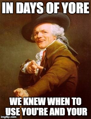 ye olde englishman | IN DAYS OF YORE; WE KNEW WHEN TO USE YOU'RE AND YOUR | image tagged in ye olde englishman | made w/ Imgflip meme maker