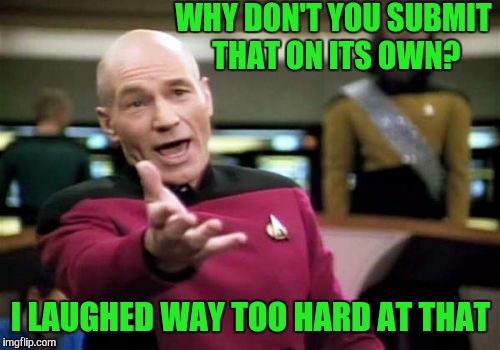 Picard Wtf Meme | WHY DON'T YOU SUBMIT THAT ON ITS OWN? I LAUGHED WAY TOO HARD AT THAT | image tagged in memes,picard wtf | made w/ Imgflip meme maker