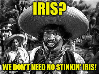 Badges | IRIS? WE DON'T NEED NO STINKIN' IRIS! | image tagged in badges | made w/ Imgflip meme maker