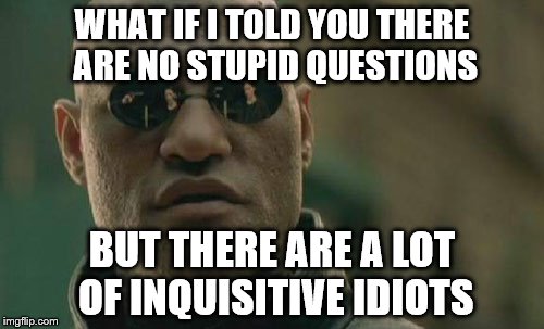 Matrix Morpheus Meme | WHAT IF I TOLD YOU THERE ARE NO STUPID QUESTIONS; BUT THERE ARE A LOT OF INQUISITIVE IDIOTS | image tagged in memes,matrix morpheus | made w/ Imgflip meme maker