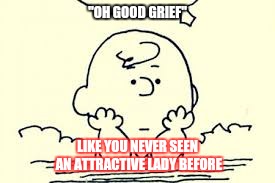"OH GOOD GRIEF"; LIKE YOU NEVER SEEN AN ATTRACTIVE LADY BEFORE | image tagged in deaundreyyeayeadavis | made w/ Imgflip meme maker