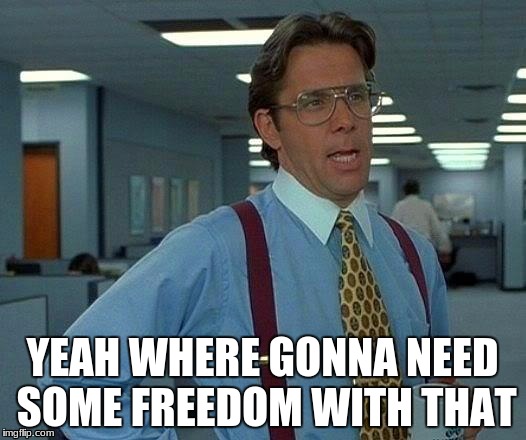 That Would Be Great | YEAH WHERE GONNA NEED SOME FREEDOM WITH THAT | image tagged in memes,that would be great | made w/ Imgflip meme maker