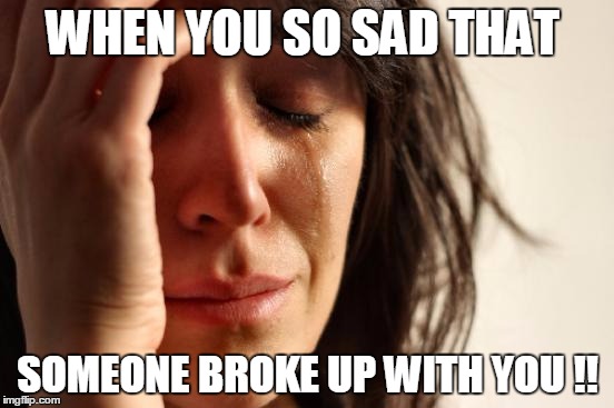 First World Problems Meme | WHEN YOU SO SAD THAT; SOMEONE BROKE UP WITH YOU !! | image tagged in memes,first world problems | made w/ Imgflip meme maker