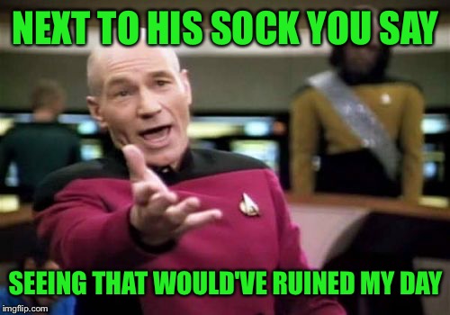Picard Wtf Meme | NEXT TO HIS SOCK YOU SAY SEEING THAT WOULD'VE RUINED MY DAY | image tagged in memes,picard wtf | made w/ Imgflip meme maker