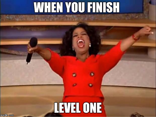 Oprah You Get A | WHEN YOU FINISH; LEVEL ONE | image tagged in memes,oprah you get a | made w/ Imgflip meme maker