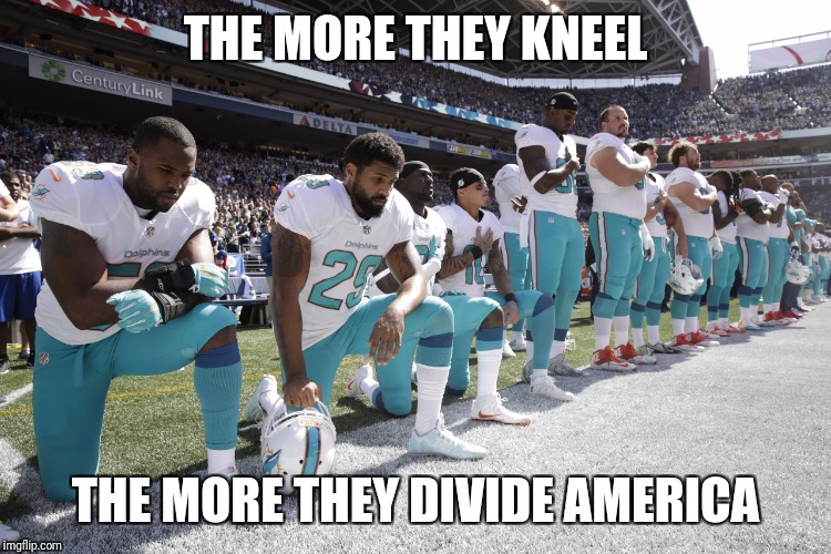 NFL scumbags | THE MORE THEY KNEEL; THE MORE THEY DIVIDE AMERICA | image tagged in nfl scumbags | made w/ Imgflip meme maker