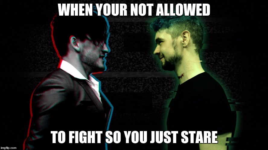 stare fight | WHEN YOUR NOT ALLOWED; TO FIGHT SO YOU JUST STARE | image tagged in antichrist | made w/ Imgflip meme maker