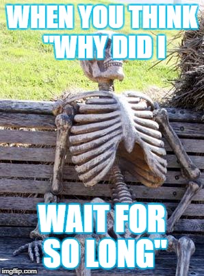 Waiting Skeleton Meme | WHEN YOU THINK "WHY DID I; WAIT FOR SO LONG" | image tagged in memes,waiting skeleton | made w/ Imgflip meme maker