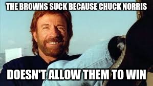 Chuck Norris and the Browns | THE BROWNS SUCK BECAUSE CHUCK NORRIS; DOESN'T ALLOW THEM TO WIN | image tagged in chuck norris,browns,memes,football | made w/ Imgflip meme maker