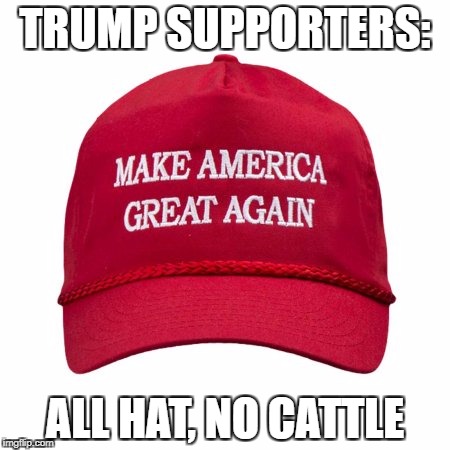 Maga | TRUMP SUPPORTERS:; ALL HAT, NO CATTLE | image tagged in maga | made w/ Imgflip meme maker
