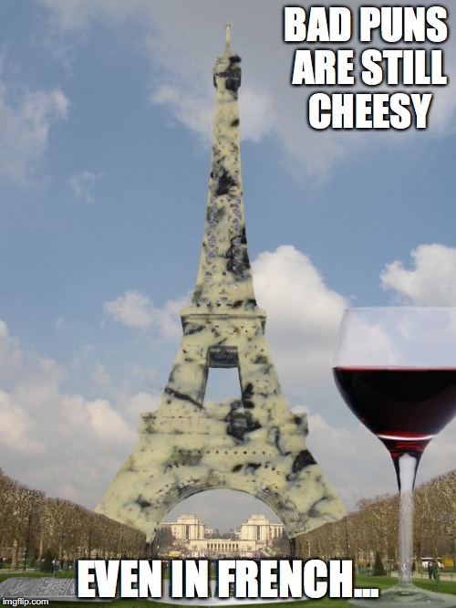 Paris Stilton | BAD PUNS ARE STILL CHEESY; EVEN IN FRENCH... | image tagged in paris,memes | made w/ Imgflip meme maker