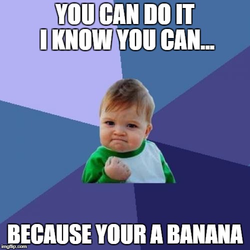 Success Kid Meme | YOU CAN DO IT I KNOW YOU CAN... BECAUSE YOUR A BANANA | image tagged in memes,success kid | made w/ Imgflip meme maker