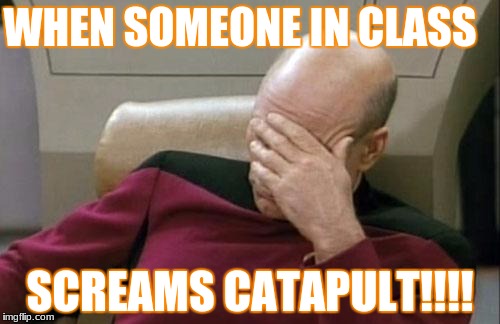 Captain Picard Facepalm | WHEN SOMEONE IN CLASS; SCREAMS CATAPULT!!!! | image tagged in memes,captain picard facepalm | made w/ Imgflip meme maker