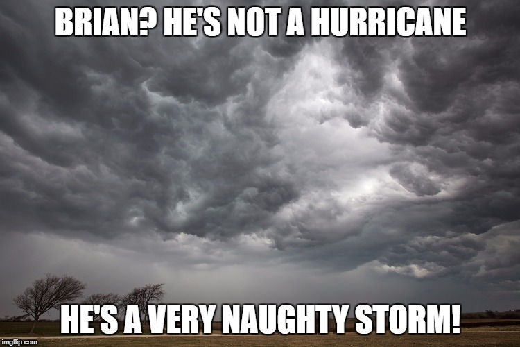 BRIAN? HE'S NOT A HURRICANE; HE'S A VERY NAUGHTY STORM! | image tagged in humor,life of brian | made w/ Imgflip meme maker