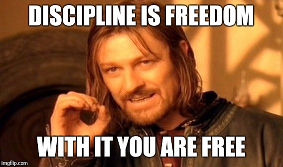 One Does Not Simply | DISCIPLINE IS FREEDOM; WITH IT YOU ARE FREE | image tagged in memes,one does not simply | made w/ Imgflip meme maker