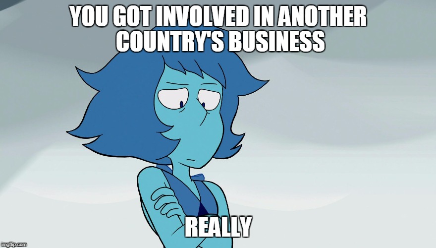 Really Now | YOU GOT INVOLVED IN ANOTHER COUNTRY'S BUSINESS; REALLY | image tagged in really now,foreign affair | made w/ Imgflip meme maker